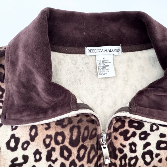 Rebecca Malone Velour Collared Zippered Vest Ladies Size XL Brown Animal Print - Picture 16 of 16